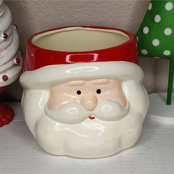Kitschy Retro Santa Claus Christmas Ceramic Planter Vase Candle Holder Utensil - Picture 1 of 14